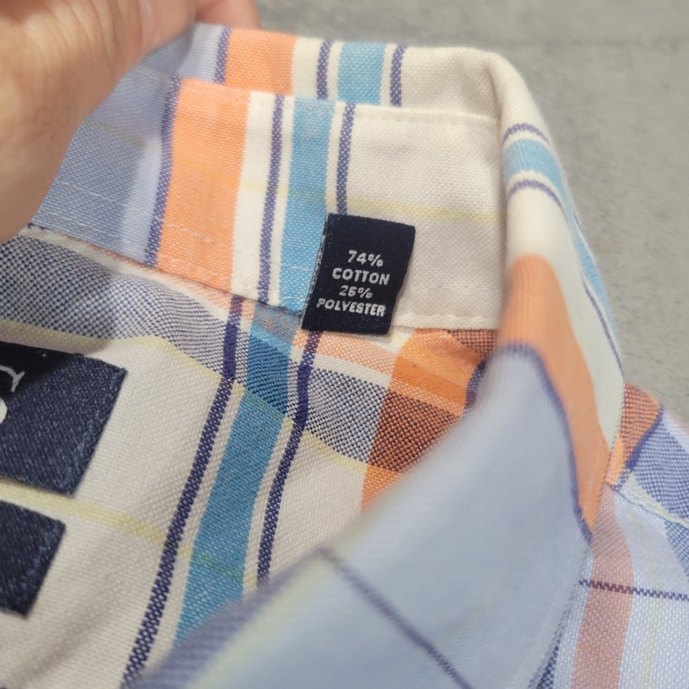 Chaps Button Down Shirt Mens 16.5 32/33 Blue Orange Plaid Classic Wrinkle Free - Picture 6 of 8
